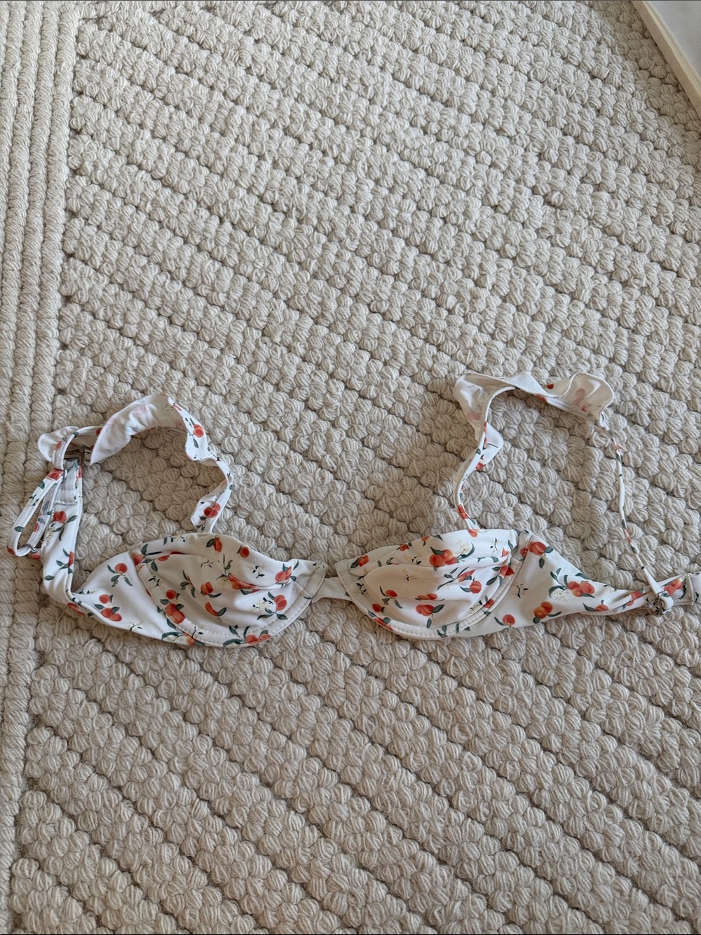 Abercrombie & Fitch White Bikini Top with Orange Cherry Floral Print